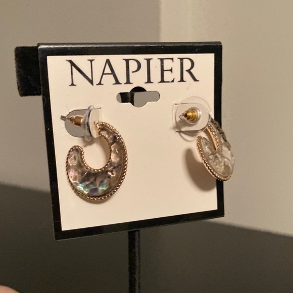 Napier Iridescent and Gold Earrings